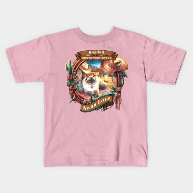 Sedona Cat Southwest Style Nana Love 55R Kids T-Shirt by catsloveart